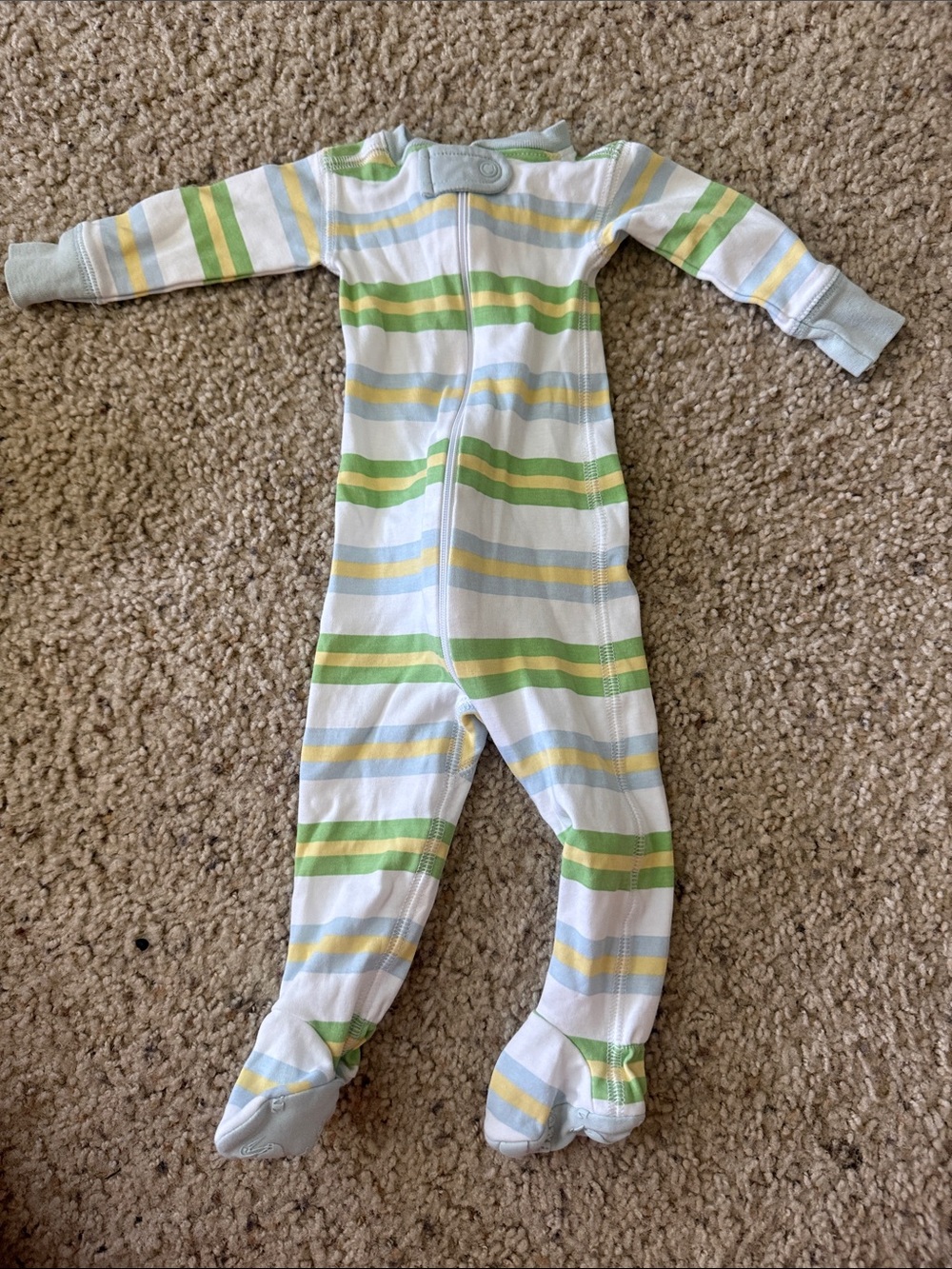 The Beaufort Bonnet Company Striped Green, Blue & Yellow Footed One-Piece